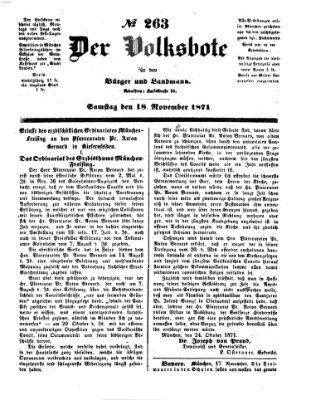 Der Volksbote für den Bürger und Landmann Samstag 18. November 1871