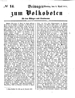 Der Volksbote für den Bürger und Landmann Montag 3. April 1871