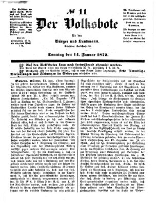 Der Volksbote für den Bürger und Landmann Sonntag 14. Januar 1872