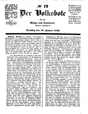 Der Volksbote für den Bürger und Landmann Dienstag 16. Januar 1872