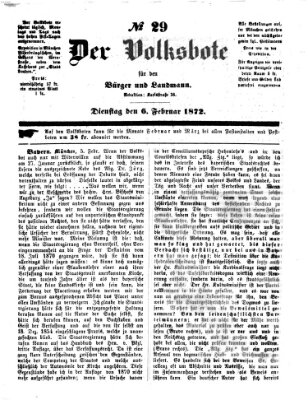 Der Volksbote für den Bürger und Landmann Dienstag 6. Februar 1872