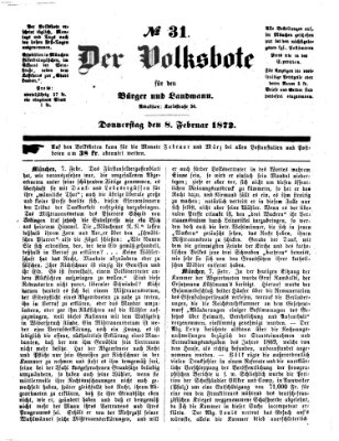 Der Volksbote für den Bürger und Landmann Donnerstag 8. Februar 1872