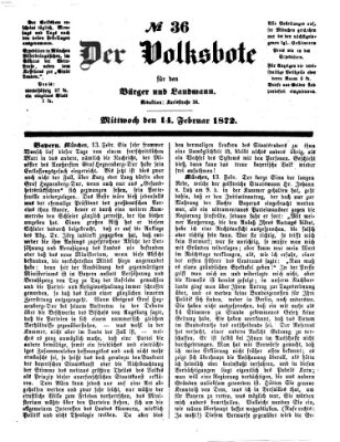 Der Volksbote für den Bürger und Landmann Mittwoch 14. Februar 1872