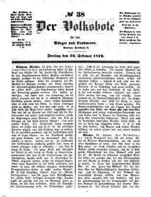 Der Volksbote für den Bürger und Landmann Freitag 16. Februar 1872