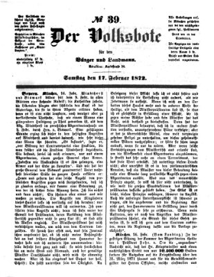 Der Volksbote für den Bürger und Landmann Samstag 17. Februar 1872