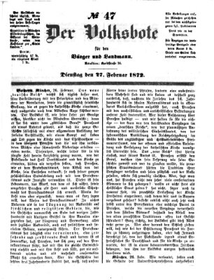 Der Volksbote für den Bürger und Landmann Dienstag 27. Februar 1872