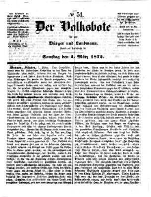 Der Volksbote für den Bürger und Landmann Samstag 2. März 1872