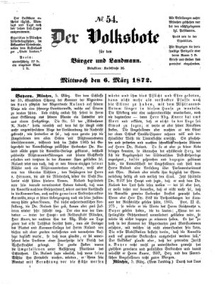 Der Volksbote für den Bürger und Landmann Mittwoch 6. März 1872