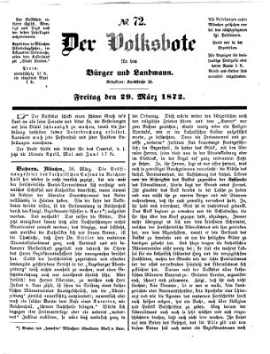 Der Volksbote für den Bürger und Landmann Freitag 29. März 1872