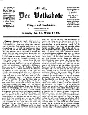 Der Volksbote für den Bürger und Landmann Samstag 13. April 1872