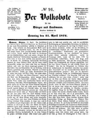 Der Volksbote für den Bürger und Landmann Sonntag 21. April 1872