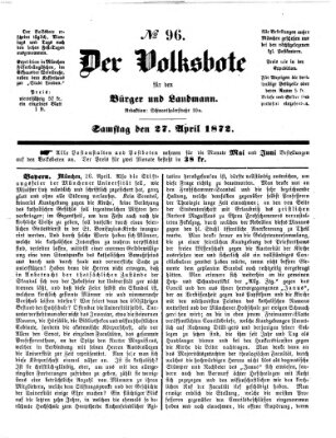 Der Volksbote für den Bürger und Landmann Samstag 27. April 1872