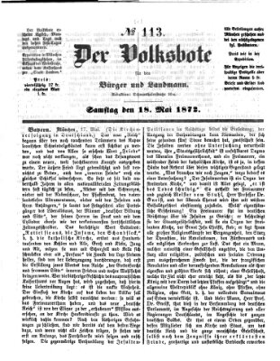 Der Volksbote für den Bürger und Landmann Samstag 18. Mai 1872