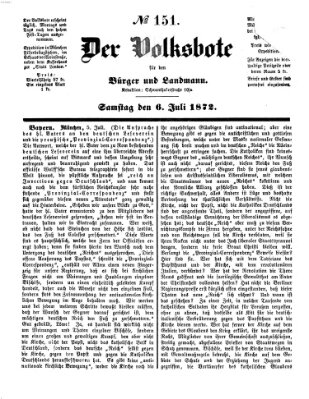 Der Volksbote für den Bürger und Landmann Samstag 6. Juli 1872