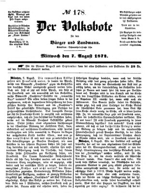 Der Volksbote für den Bürger und Landmann Mittwoch 7. August 1872