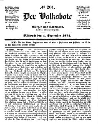 Der Volksbote für den Bürger und Landmann Mittwoch 4. September 1872