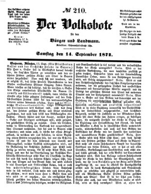 Der Volksbote für den Bürger und Landmann Samstag 14. September 1872