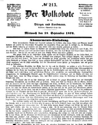 Der Volksbote für den Bürger und Landmann Mittwoch 18. September 1872