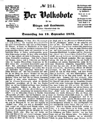 Der Volksbote für den Bürger und Landmann Donnerstag 19. September 1872