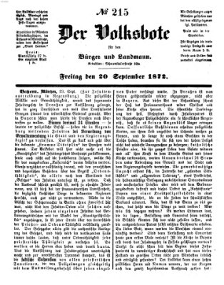 Der Volksbote für den Bürger und Landmann Freitag 20. September 1872