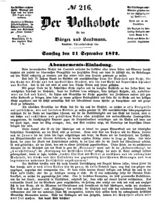 Der Volksbote für den Bürger und Landmann Samstag 21. September 1872