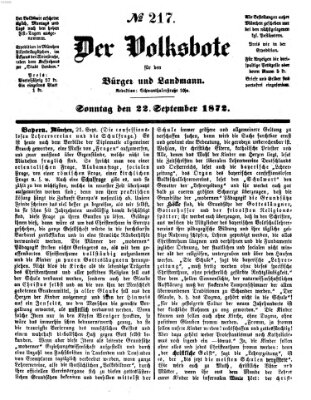 Der Volksbote für den Bürger und Landmann Sonntag 22. September 1872