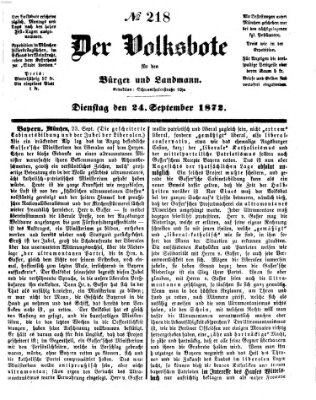 Der Volksbote für den Bürger und Landmann Dienstag 24. September 1872