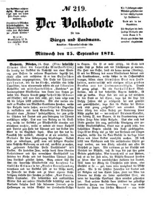 Der Volksbote für den Bürger und Landmann Mittwoch 25. September 1872