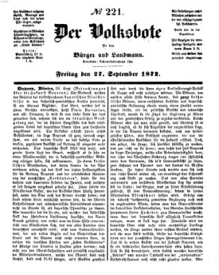 Der Volksbote für den Bürger und Landmann Freitag 27. September 1872