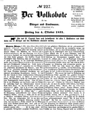 Der Volksbote für den Bürger und Landmann Freitag 4. Oktober 1872