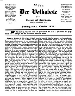 Der Volksbote für den Bürger und Landmann Samstag 5. Oktober 1872