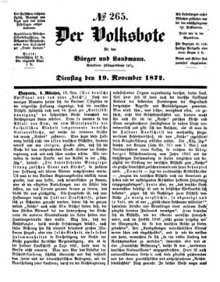 Der Volksbote für den Bürger und Landmann Dienstag 19. November 1872