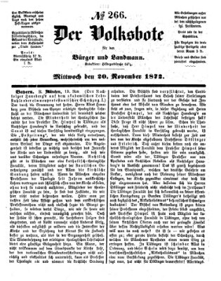 Der Volksbote für den Bürger und Landmann Mittwoch 20. November 1872