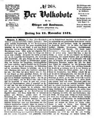 Der Volksbote für den Bürger und Landmann Freitag 22. November 1872