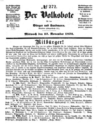 Der Volksbote für den Bürger und Landmann Mittwoch 27. November 1872