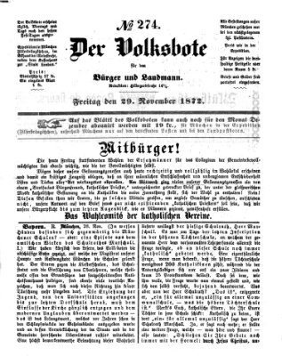 Der Volksbote für den Bürger und Landmann Freitag 29. November 1872