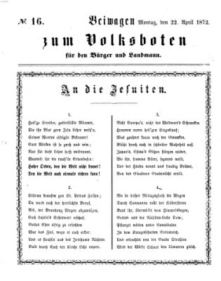 Der Volksbote für den Bürger und Landmann Montag 22. April 1872