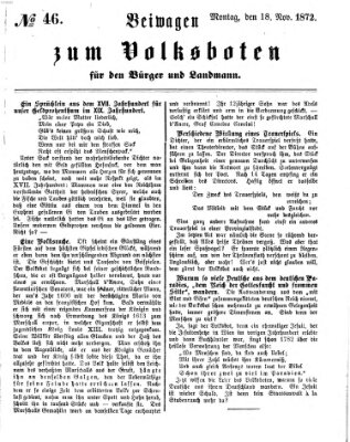 Der Volksbote für den Bürger und Landmann Montag 18. November 1872