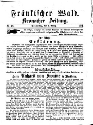 Fränkischer Wald Donnerstag 2. März 1871