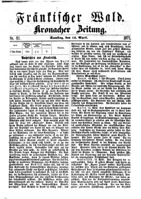 Fränkischer Wald Samstag 15. April 1871