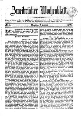 Zweibrücker Wochenblatt Samstag 7. Januar 1871