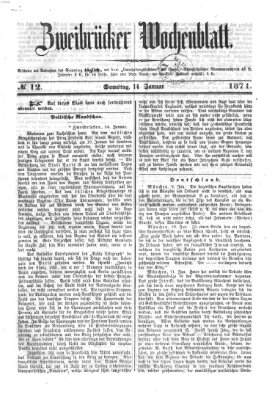 Zweibrücker Wochenblatt Samstag 14. Januar 1871