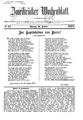 Zweibrücker Wochenblatt Montag 30. Januar 1871