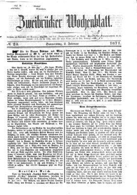 Zweibrücker Wochenblatt Donnerstag 2. Februar 1871