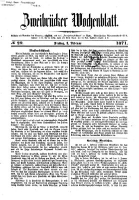 Zweibrücker Wochenblatt Freitag 3. Februar 1871