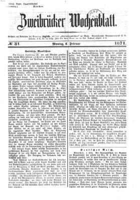 Zweibrücker Wochenblatt Montag 6. Februar 1871