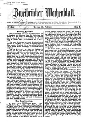 Zweibrücker Wochenblatt Freitag 10. Februar 1871