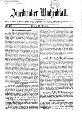 Zweibrücker Wochenblatt Montag 20. Februar 1871