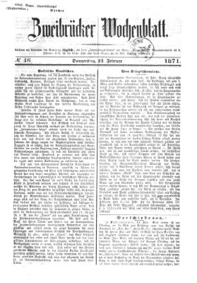 Zweibrücker Wochenblatt Donnerstag 23. Februar 1871