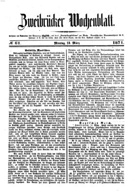 Zweibrücker Wochenblatt Montag 13. März 1871